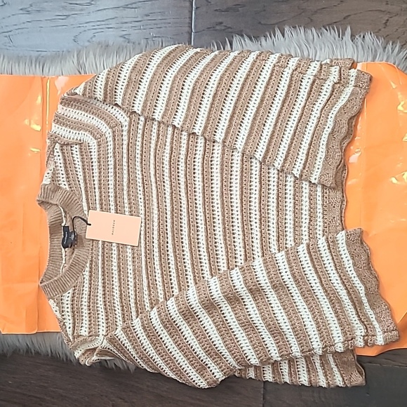 Nwt! Halogen stripe belle sleeve sweater in amphora/ antique white - Picture 1 of 4